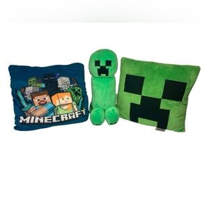 Lot - 2022 Misc Minecraft 2 Pillows 1 Stuffed Plush Creeper Figure - 12” each